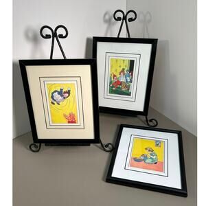 Midcentury graphics Raggedy Ann doll classic book art custom framed lot of 3